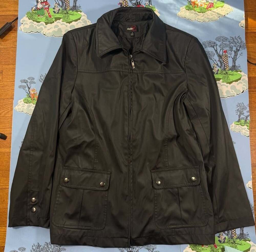 Studio Y Women's Black Full Zip Utility Jacket Coat Medium